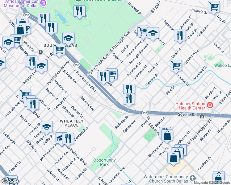 map of restaurants, bars, coffee shops, grocery stores, and more near 2403 South 2nd Avenue in Dallas
