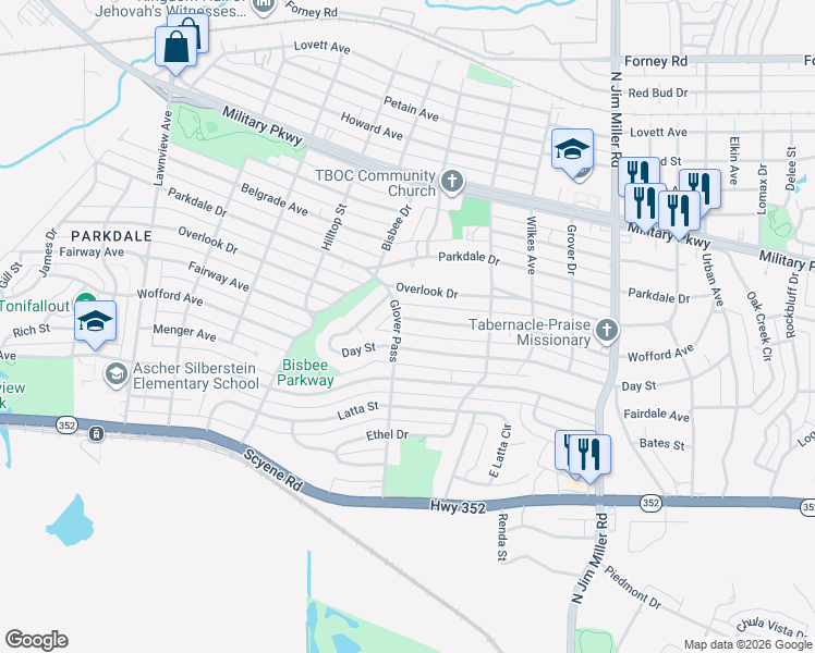 map of restaurants, bars, coffee shops, grocery stores, and more near 6506 Wofford Avenue in Dallas