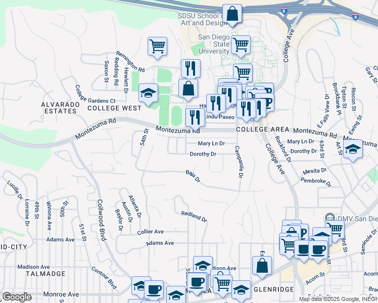 map of restaurants, bars, coffee shops, grocery stores, and more near in San Diego