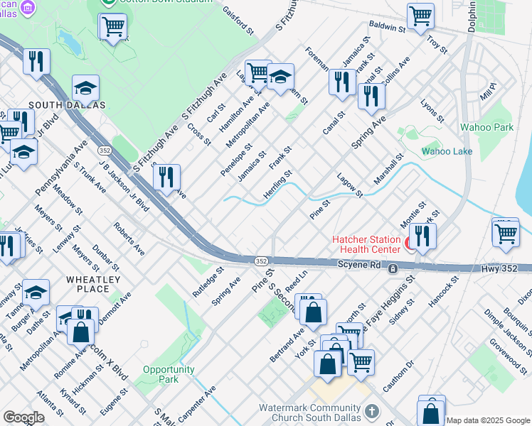 map of restaurants, bars, coffee shops, grocery stores, and more near 2711 Cross Street in Dallas