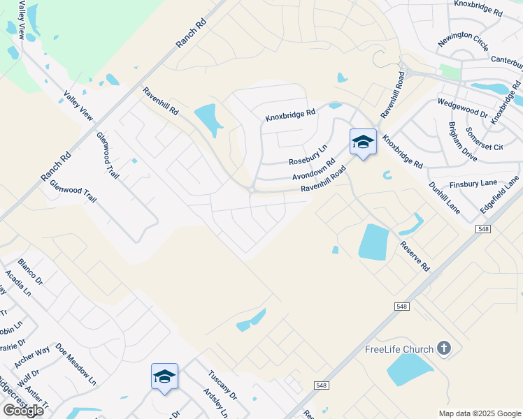 map of restaurants, bars, coffee shops, grocery stores, and more near 2090 Glaston Road in Forney