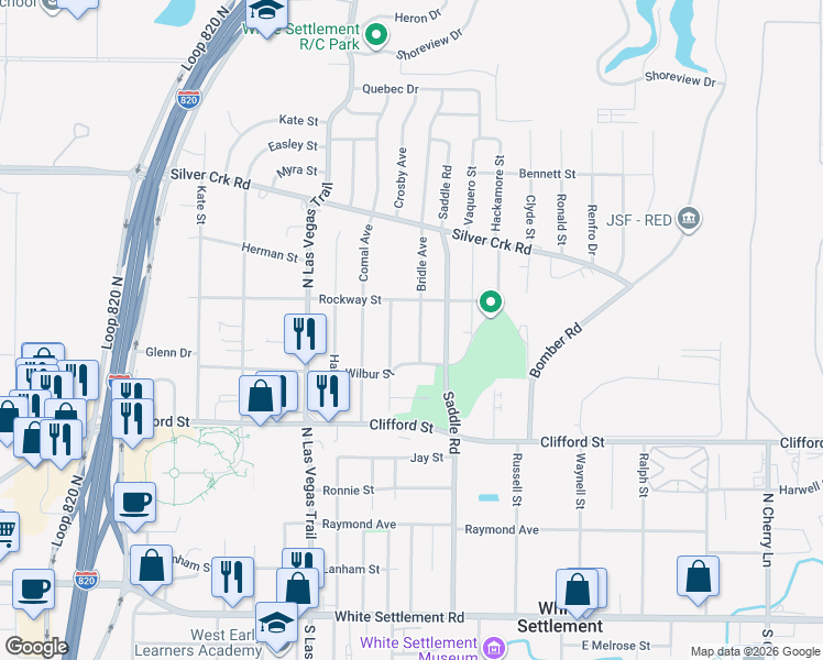 map of restaurants, bars, coffee shops, grocery stores, and more near 620 Crosby Avenue in Fort Worth