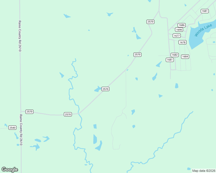 map of restaurants, bars, coffee shops, grocery stores, and more near County Road 2570 in Rains County