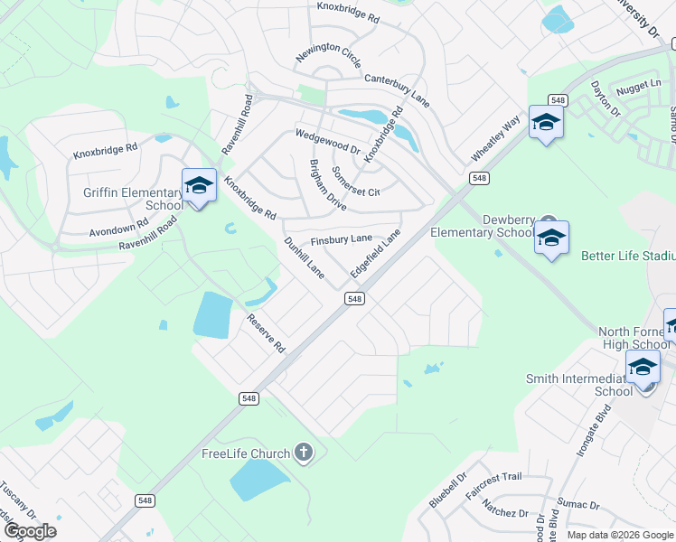 map of restaurants, bars, coffee shops, grocery stores, and more near 1101 Highgate Road in Forney