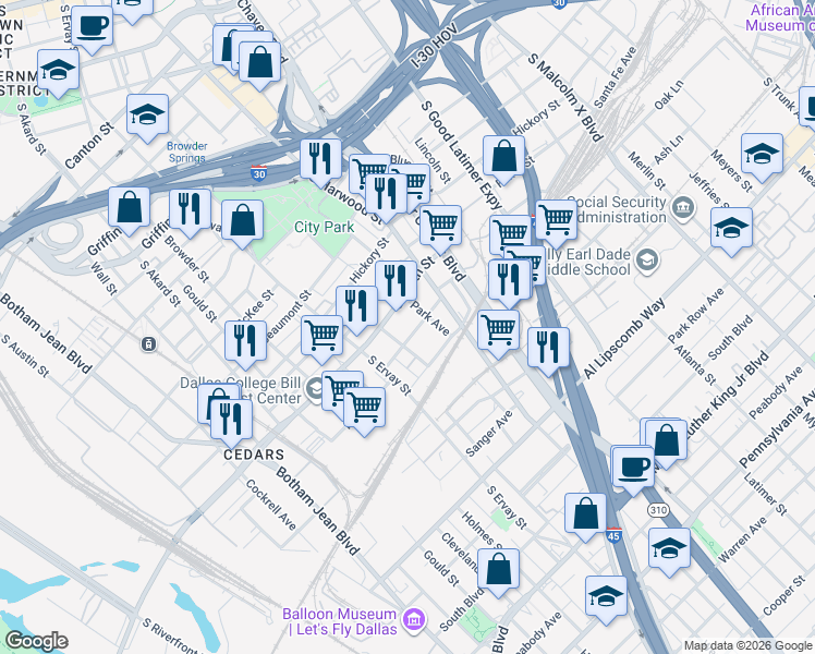 map of restaurants, bars, coffee shops, grocery stores, and more near 1812 Richardson Avenue in Dallas