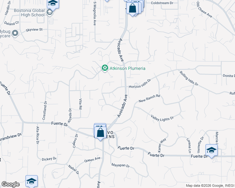 map of restaurants, bars, coffee shops, grocery stores, and more near 1838 El Jardin Court in El Cajon