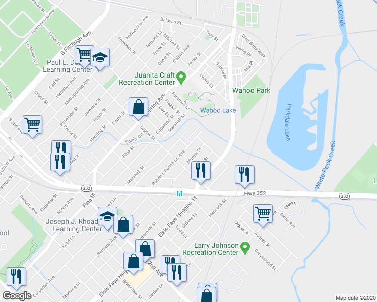 map of restaurants, bars, coffee shops, grocery stores, and more near 4230 Montie Street in Dallas