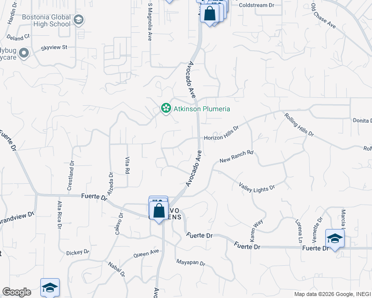 map of restaurants, bars, coffee shops, grocery stores, and more near 1838 El Jardin Court in El Cajon