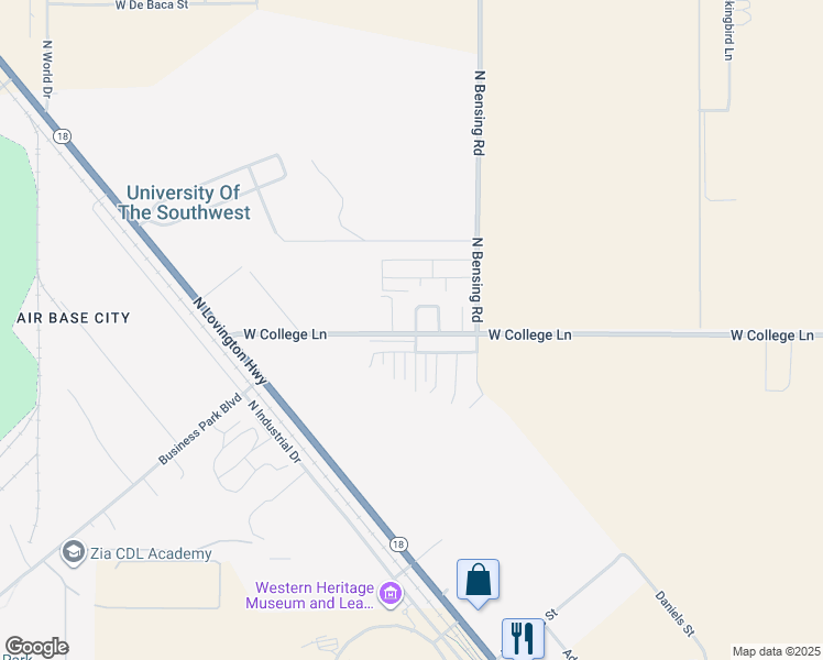 map of restaurants, bars, coffee shops, grocery stores, and more near 3505 West White Oak Street in Hobbs