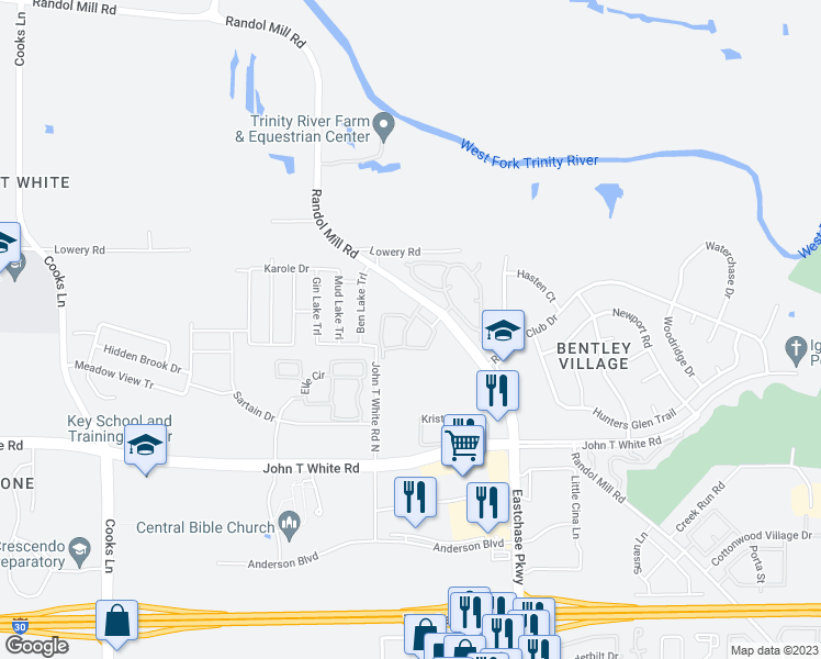 map of restaurants, bars, coffee shops, grocery stores, and more near 816 Stone Water Drive in Fort Worth