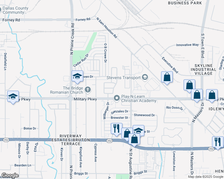map of restaurants, bars, coffee shops, grocery stores, and more near 9428 Jill Lane in Dallas