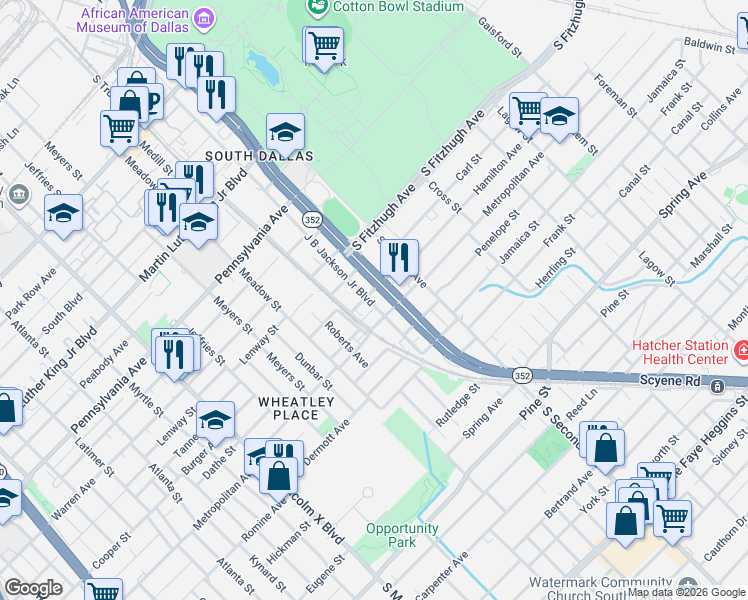 map of restaurants, bars, coffee shops, grocery stores, and more near 3210 Hamilton Avenue in Dallas