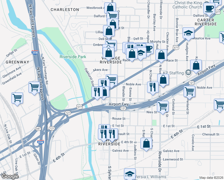 map of restaurants, bars, coffee shops, grocery stores, and more near 309 Grace Avenue in Fort Worth