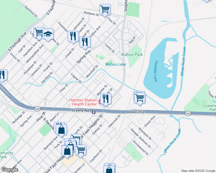 map of restaurants, bars, coffee shops, grocery stores, and more near 4230 Montie Street in Dallas