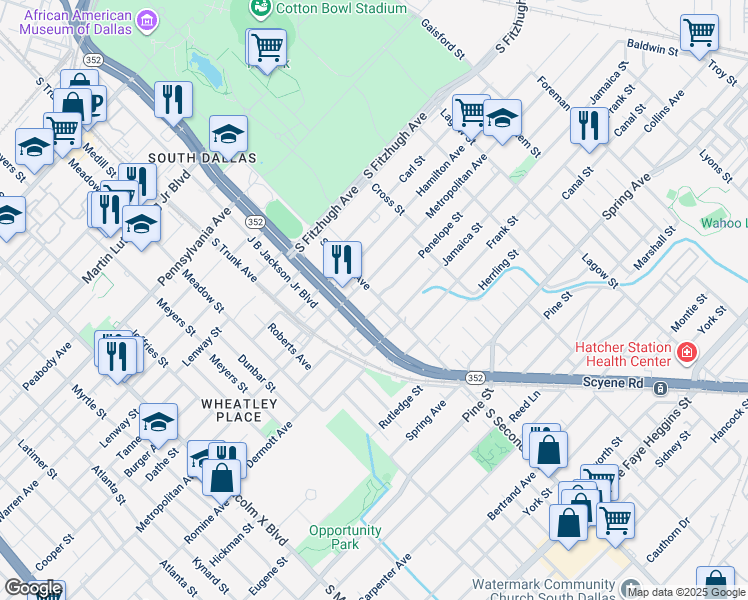 map of restaurants, bars, coffee shops, grocery stores, and more near 2403 South 2nd Avenue in Dallas