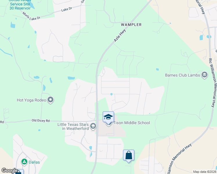 map of restaurants, bars, coffee shops, grocery stores, and more near 2125 Old Foundry Road in Weatherford
