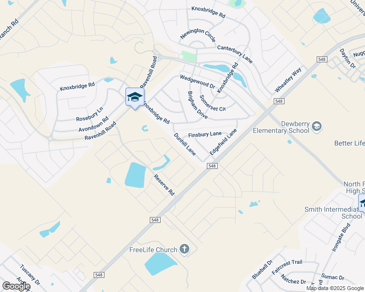 map of restaurants, bars, coffee shops, grocery stores, and more near 1037 Dunhill Lane in Forney