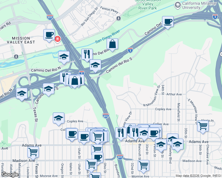 map of restaurants, bars, coffee shops, grocery stores, and more near 5002 Litchfield Road in San Diego