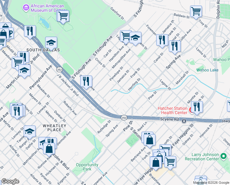 map of restaurants, bars, coffee shops, grocery stores, and more near 3609 Herrling Street in Dallas