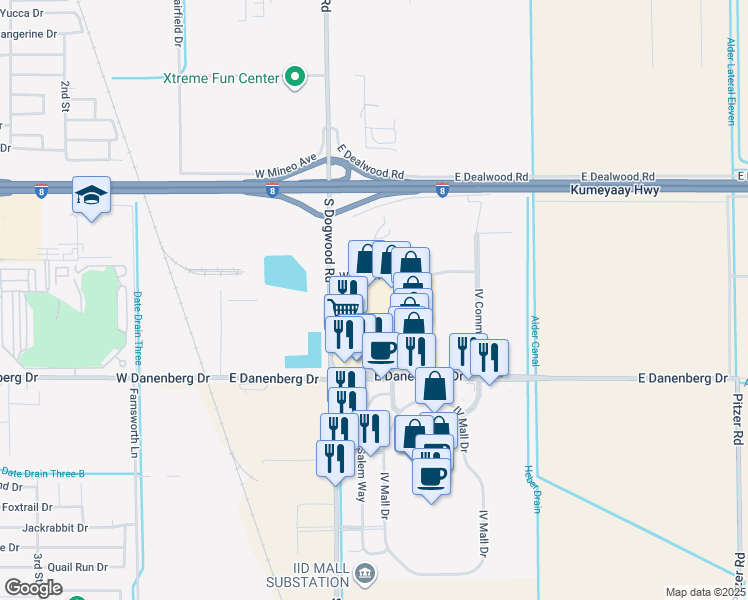 map of restaurants, bars, coffee shops, grocery stores, and more near 524 East Danenberg Drive in El Centro