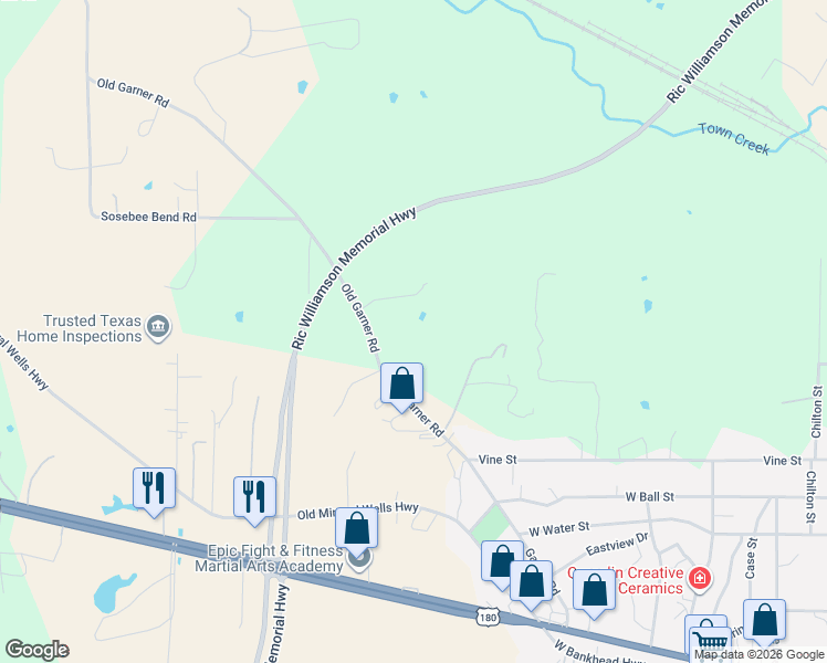 map of restaurants, bars, coffee shops, grocery stores, and more near 904 Old Garner Road in Weatherford