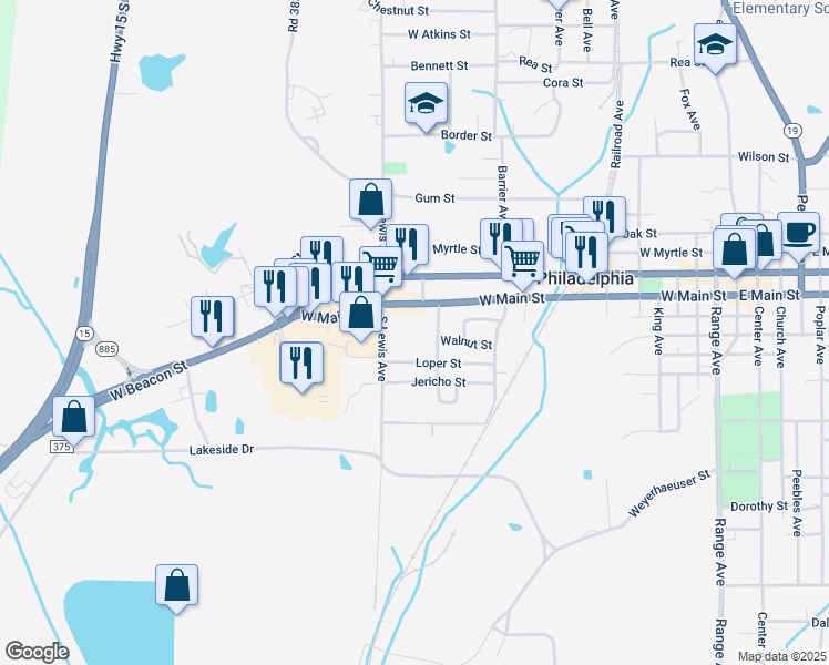 map of restaurants, bars, coffee shops, grocery stores, and more near 305 Pearl Avenue in Philadelphia