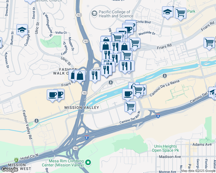 map of restaurants, bars, coffee shops, grocery stores, and more near 7510 Hazard Center Drive in San Diego