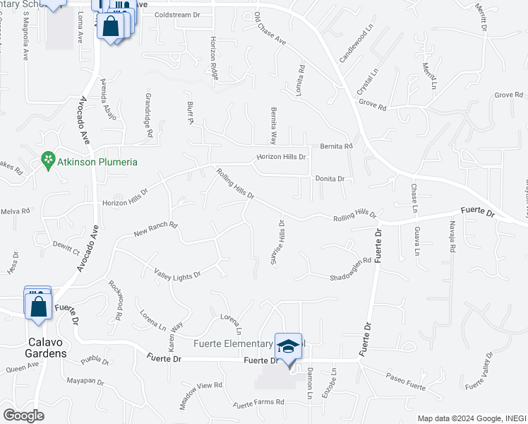 map of restaurants, bars, coffee shops, grocery stores, and more near 11250 Rolling Hills Drive in El Cajon