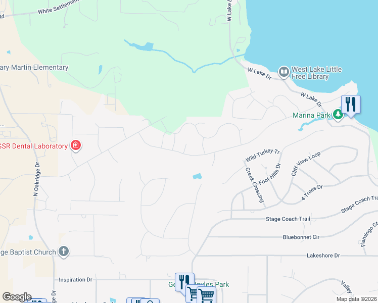 map of restaurants, bars, coffee shops, grocery stores, and more near 3305 Lakeway Drive in Weatherford