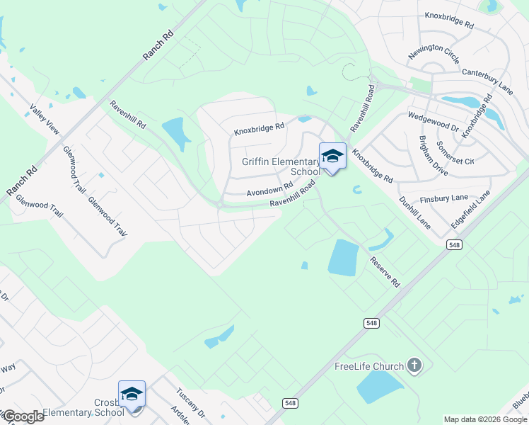 map of restaurants, bars, coffee shops, grocery stores, and more near 2055 Avondown Road in Forney