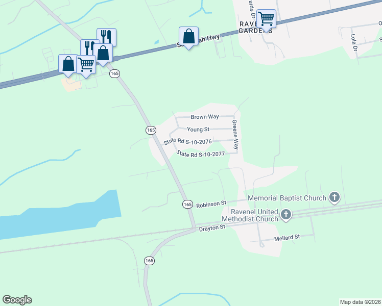 map of restaurants, bars, coffee shops, grocery stores, and more near 6163 State Road S-10-2076 in Ravenel