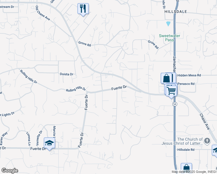 map of restaurants, bars, coffee shops, grocery stores, and more near 12218 Fuerte Drive in El Cajon