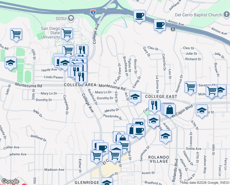 map of restaurants, bars, coffee shops, grocery stores, and more near in San Diego
