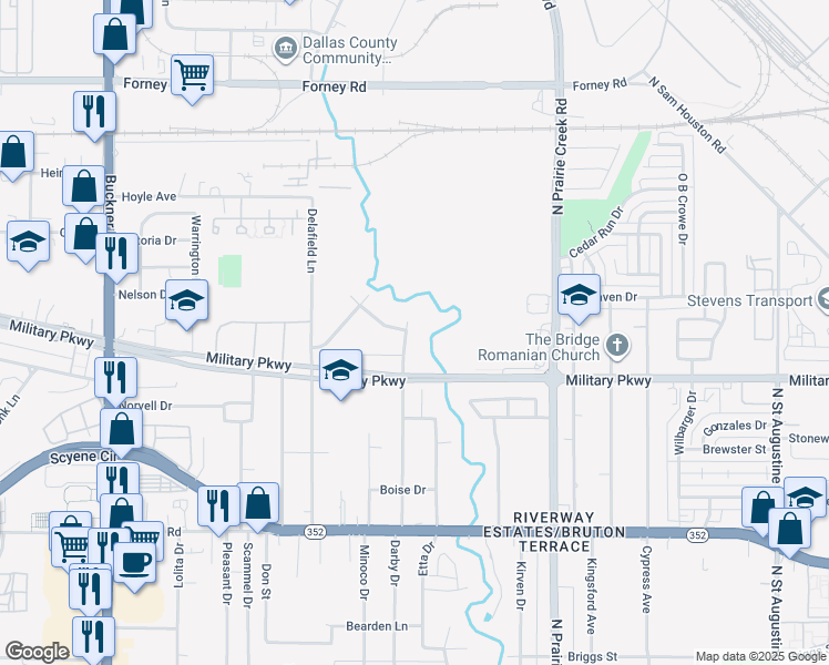 map of restaurants, bars, coffee shops, grocery stores, and more near 13 Darby Drive in Dallas