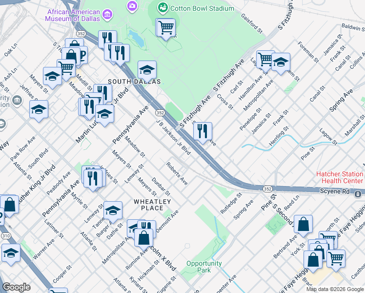 map of restaurants, bars, coffee shops, grocery stores, and more near 3308 Carl Street in Dallas