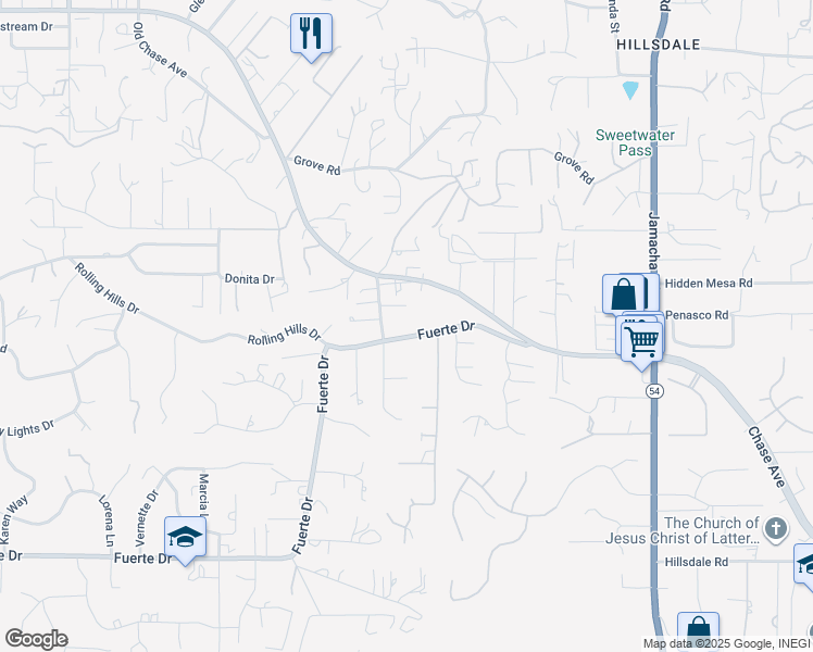 map of restaurants, bars, coffee shops, grocery stores, and more near 12218 Fuerte Drive in El Cajon