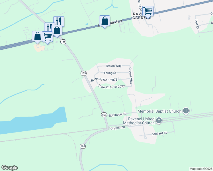 map of restaurants, bars, coffee shops, grocery stores, and more near 6163 State Road S-10-2076 in Ravenel
