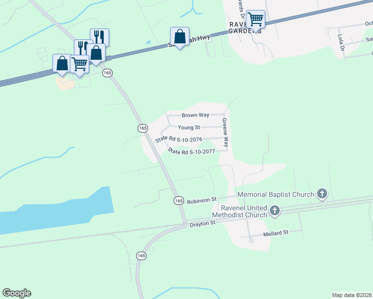 map of restaurants, bars, coffee shops, grocery stores, and more near 6143 State Road S-10-2076 in Ravenel