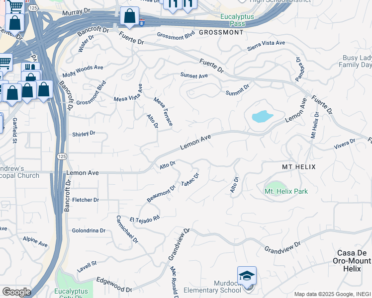 map of restaurants, bars, coffee shops, grocery stores, and more near in La Mesa