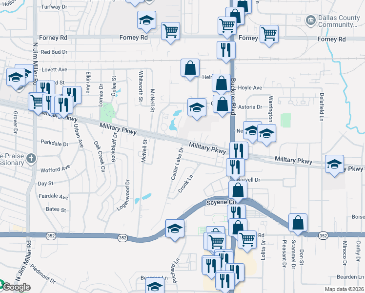 map of restaurants, bars, coffee shops, grocery stores, and more near 3725 Cedar Lake Drive in Dallas