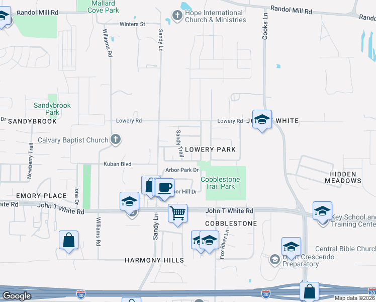 map of restaurants, bars, coffee shops, grocery stores, and more near 704 Sunrise Court in Fort Worth