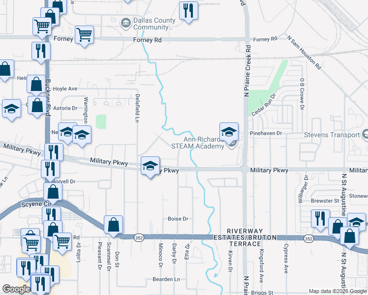 map of restaurants, bars, coffee shops, grocery stores, and more near 13 Darby Drive in Dallas