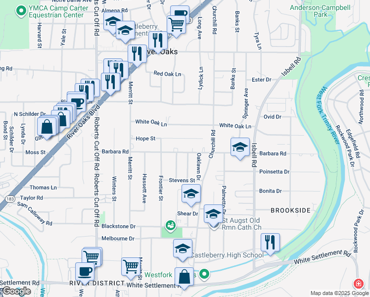 map of restaurants, bars, coffee shops, grocery stores, and more near 4807 Hope Street in River Oaks