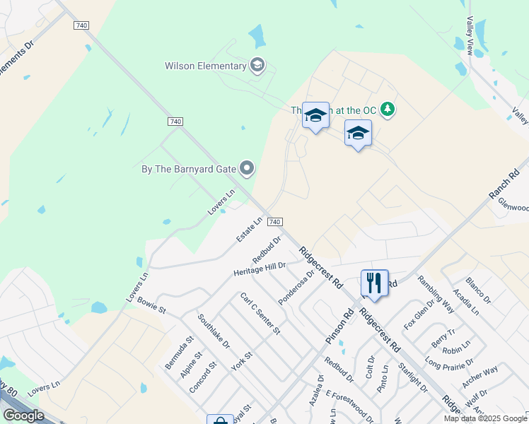 map of restaurants, bars, coffee shops, grocery stores, and more near 548 Farm to Market Road 740 in Forney