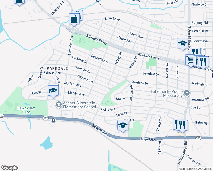 map of restaurants, bars, coffee shops, grocery stores, and more near 6247 Fairway Avenue in Dallas