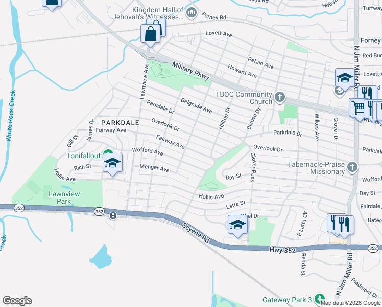 map of restaurants, bars, coffee shops, grocery stores, and more near 6210 Fairway Avenue in Dallas