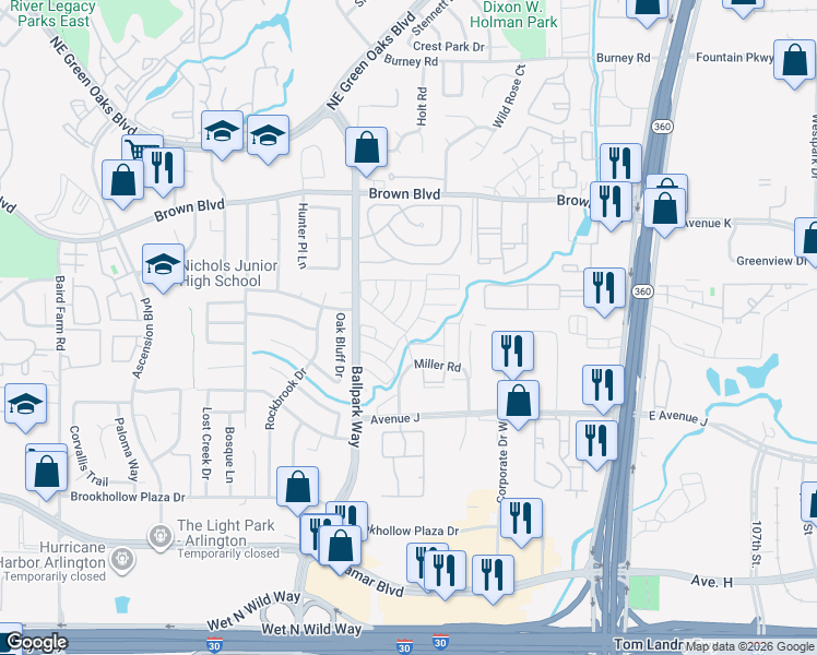 map of restaurants, bars, coffee shops, grocery stores, and more near 2205 Beechwood Drive in Arlington