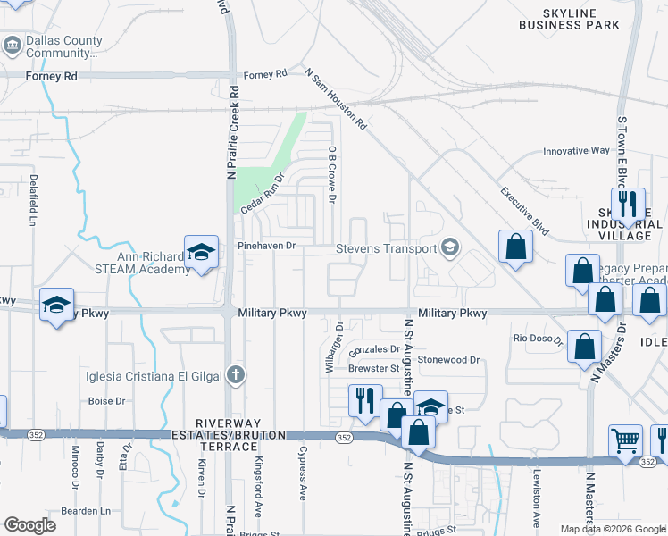 map of restaurants, bars, coffee shops, grocery stores, and more near 9431 Wolf Run Drive in Dallas