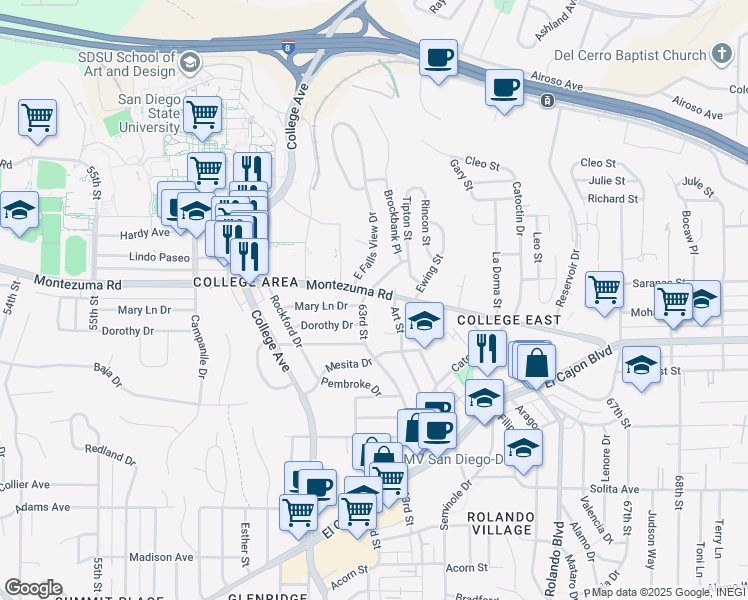 map of restaurants, bars, coffee shops, grocery stores, and more near in San Diego