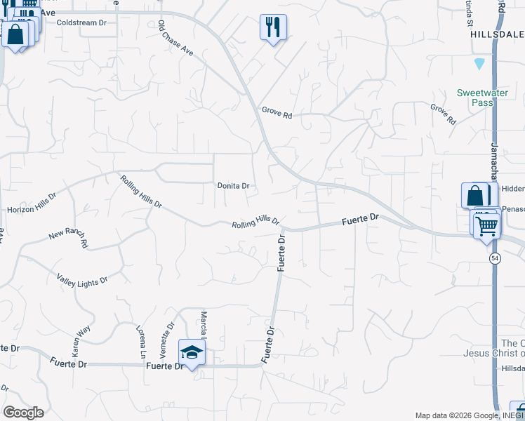 map of restaurants, bars, coffee shops, grocery stores, and more near 1565 East Chase Avenue in El Cajon